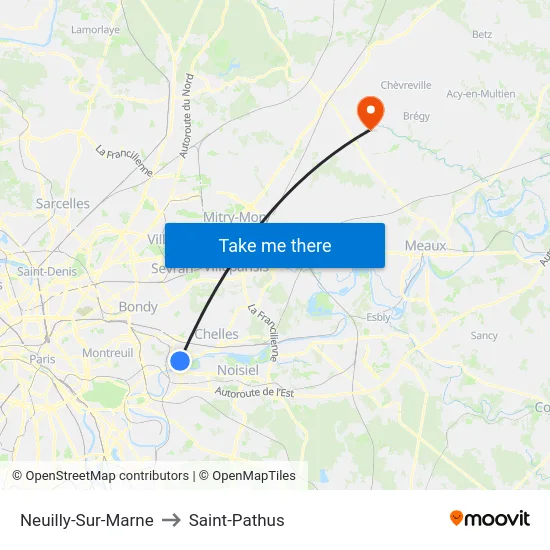 Neuilly-Sur-Marne to Saint-Pathus map