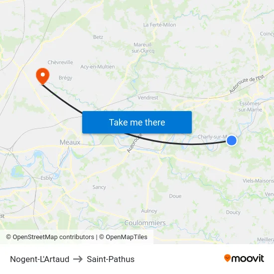 Nogent-L'Artaud to Saint-Pathus map