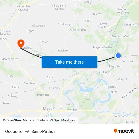 Ocquerre to Saint-Pathus map