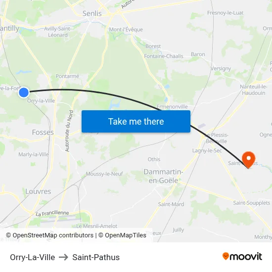 Orry-La-Ville to Saint-Pathus map