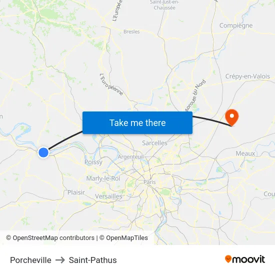 Porcheville to Saint-Pathus map