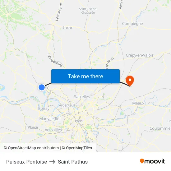Puiseux-Pontoise to Saint-Pathus map