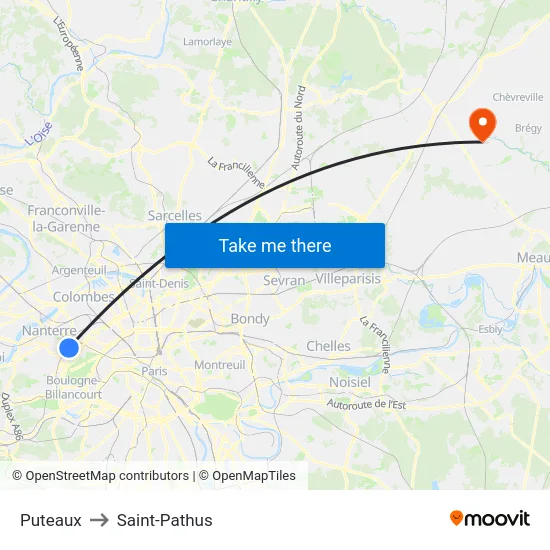 Puteaux to Saint-Pathus map