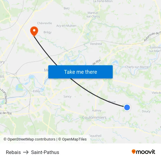 Rebais to Saint-Pathus map