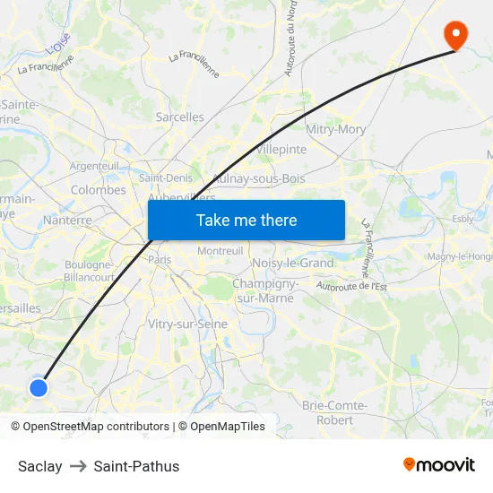 Saclay to Saint-Pathus map