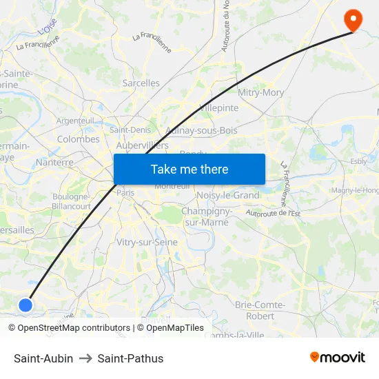 Saint-Aubin to Saint-Pathus map