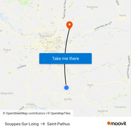 Souppes-Sur-Loing to Saint-Pathus map