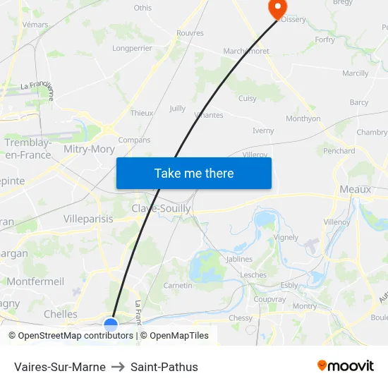 Vaires-Sur-Marne to Saint-Pathus map