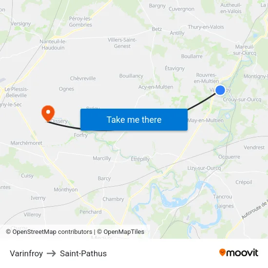 Varinfroy to Saint-Pathus map
