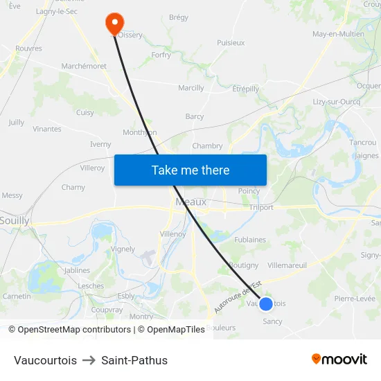 Vaucourtois to Saint-Pathus map