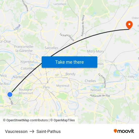 Vaucresson to Saint-Pathus map