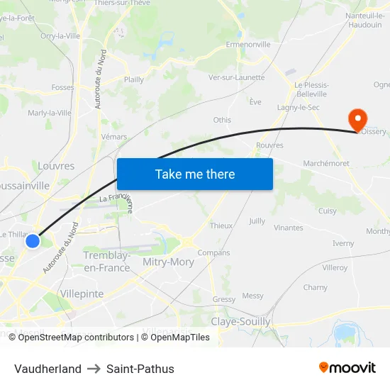 Vaudherland to Saint-Pathus map