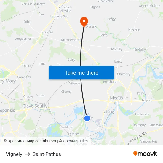 Vignely to Saint-Pathus map