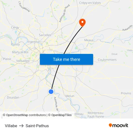 Villabe to Saint-Pathus map