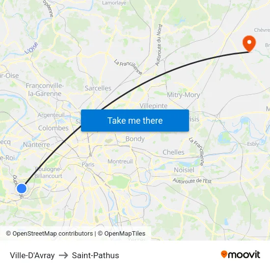 Ville-D'Avray to Saint-Pathus map