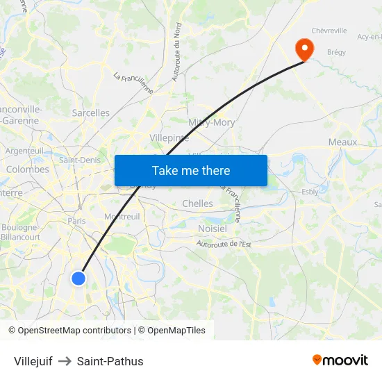 Villejuif to Saint-Pathus map