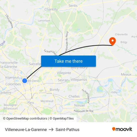 Villeneuve-La-Garenne to Saint-Pathus map
