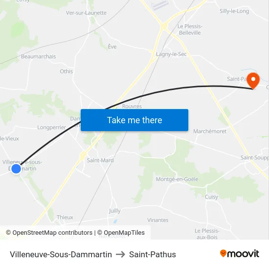 Villeneuve-Sous-Dammartin to Saint-Pathus map