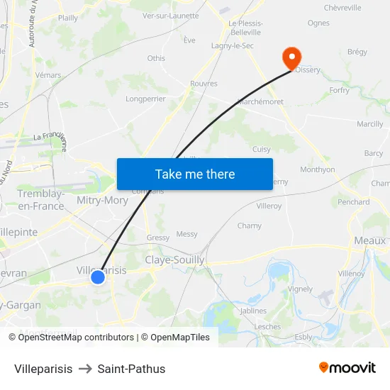 Villeparisis to Saint-Pathus map