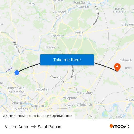 Villiers-Adam to Saint-Pathus map