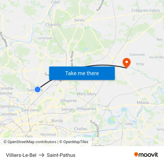 Villiers-Le-Bel to Saint-Pathus map