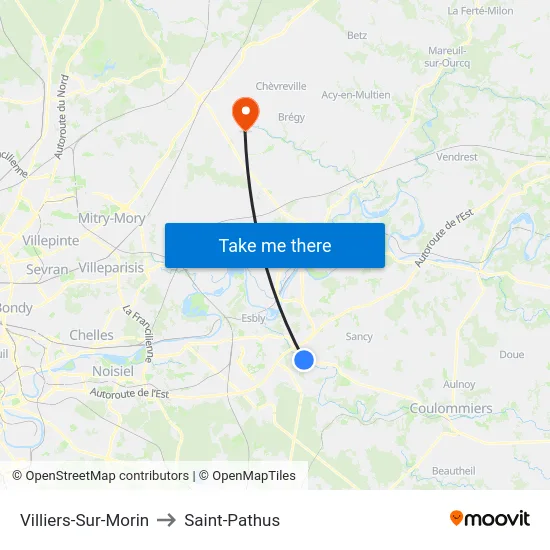 Villiers-Sur-Morin to Saint-Pathus map