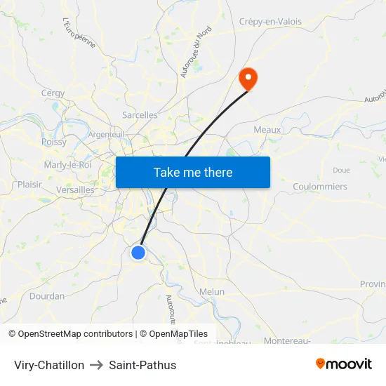 Viry-Chatillon to Saint-Pathus map