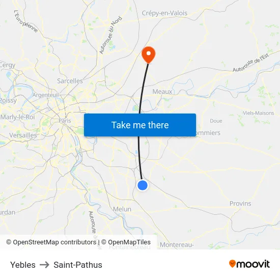 Yebles to Saint-Pathus map