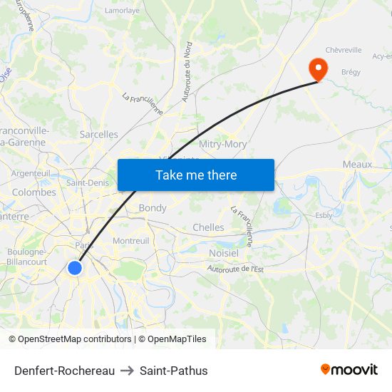 Denfert-Rochereau to Saint-Pathus map