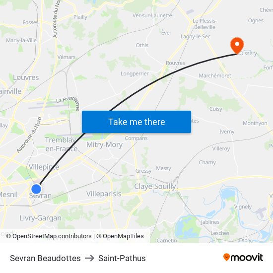 Sevran Beaudottes to Saint-Pathus map