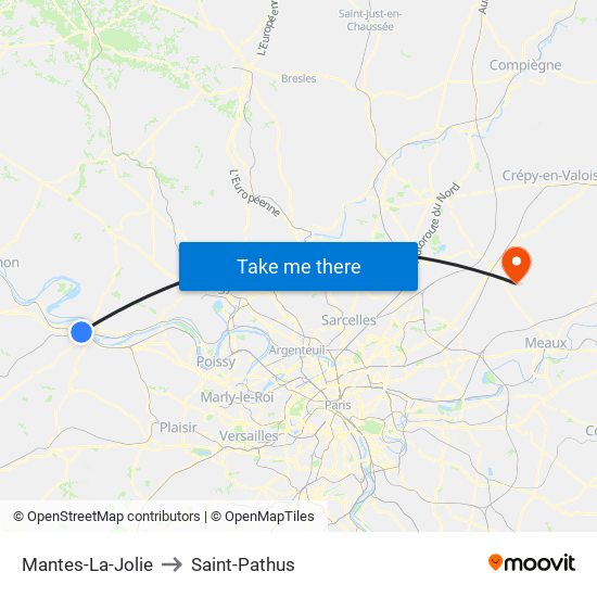Mantes-La-Jolie to Saint-Pathus map