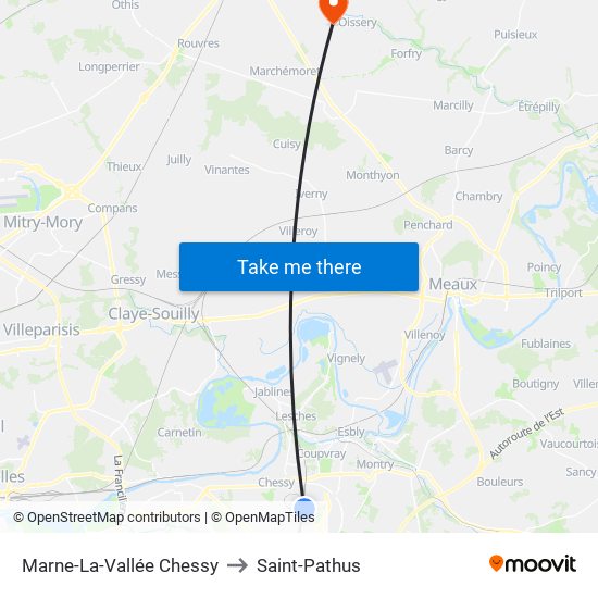 Marne-La-Vallée Chessy to Saint-Pathus map