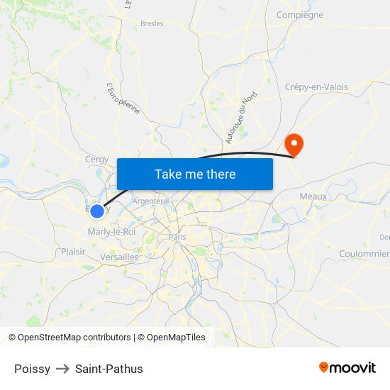Poissy to Saint-Pathus map