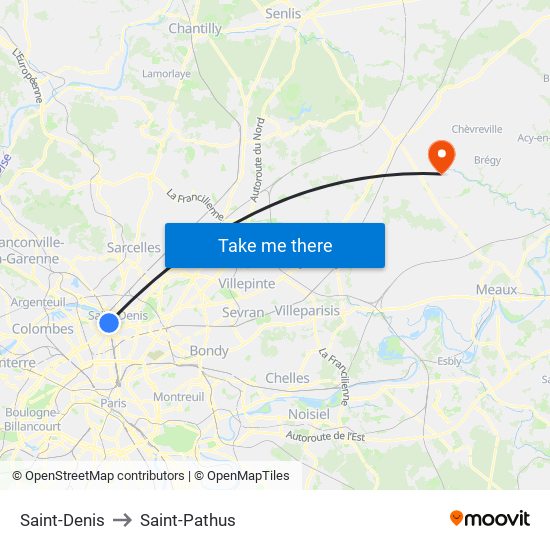 Saint-Denis to Saint-Pathus map