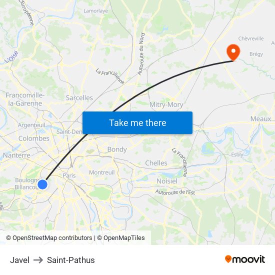 Javel to Saint-Pathus map