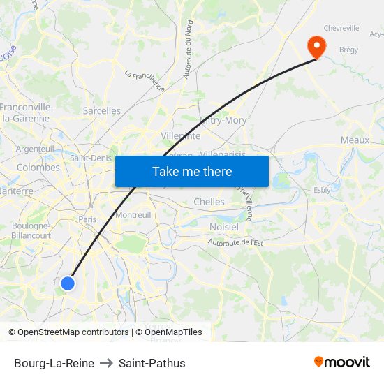 Bourg-La-Reine to Saint-Pathus map
