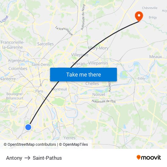 Antony to Saint-Pathus map