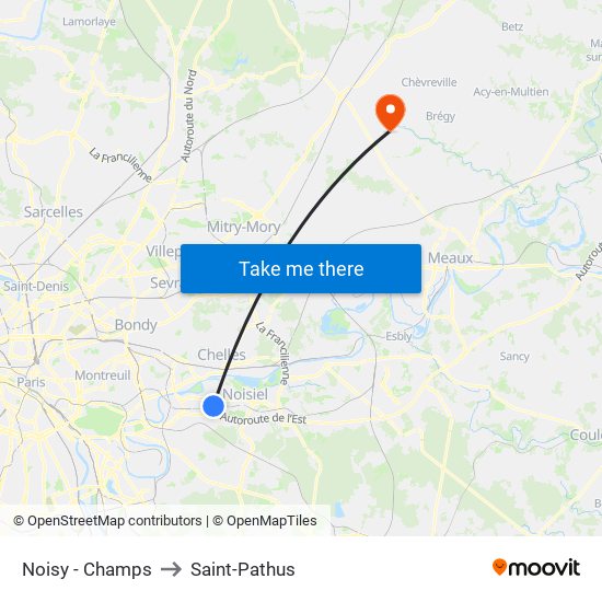 Noisy - Champs to Saint-Pathus map
