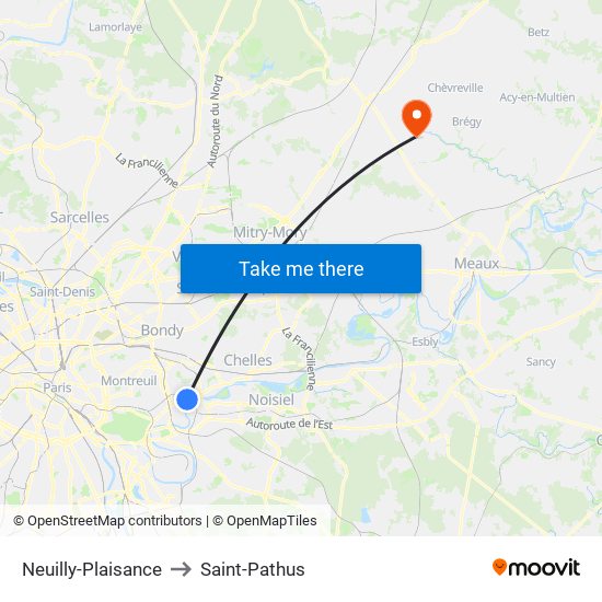 Neuilly-Plaisance to Saint-Pathus map
