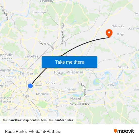 Rosa Parks to Saint-Pathus map