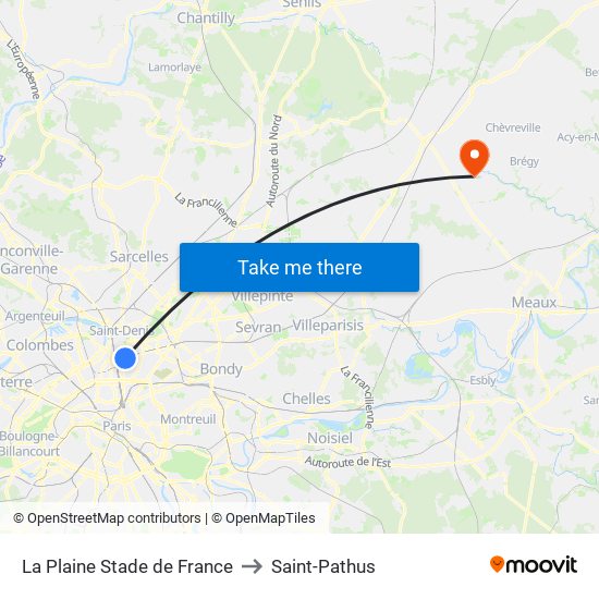 La Plaine Stade de France to Saint-Pathus map
