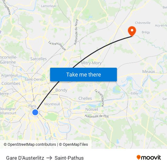 Gare D'Austerlitz to Saint-Pathus map