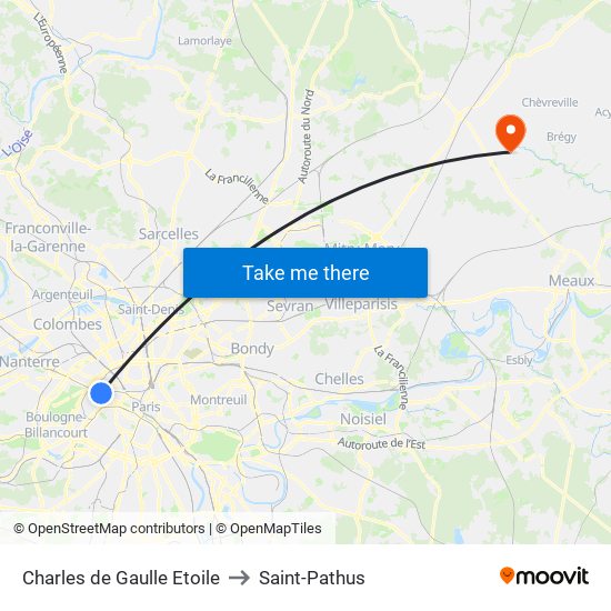 Charles de Gaulle Etoile to Saint-Pathus map