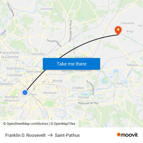 Franklin D. Roosevelt to Saint-Pathus map