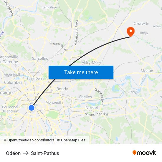 Odéon to Saint-Pathus map
