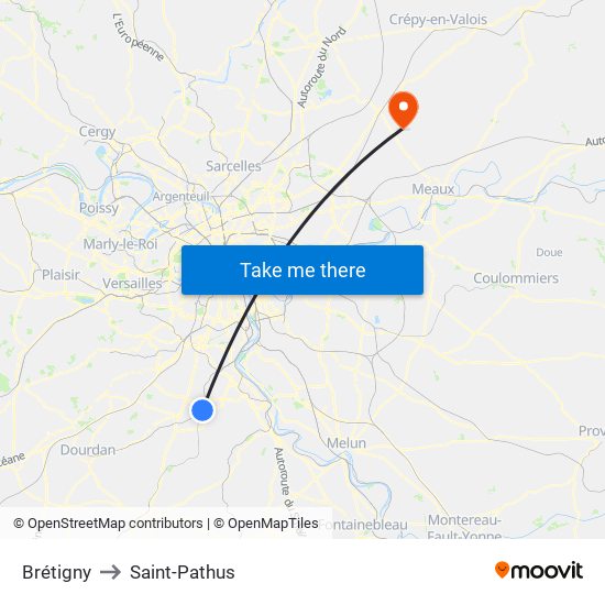 Brétigny to Saint-Pathus map
