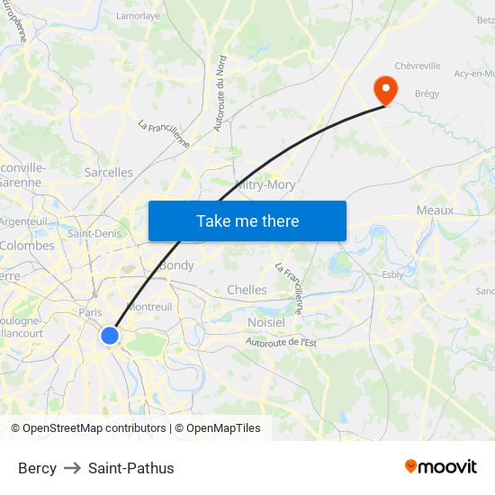 Bercy to Saint-Pathus map