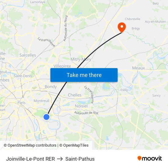 Joinville-Le-Pont RER to Saint-Pathus map