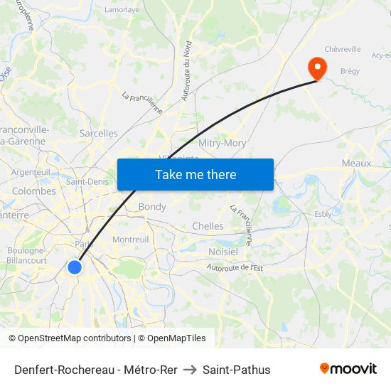 Denfert-Rochereau - Métro-Rer to Saint-Pathus map