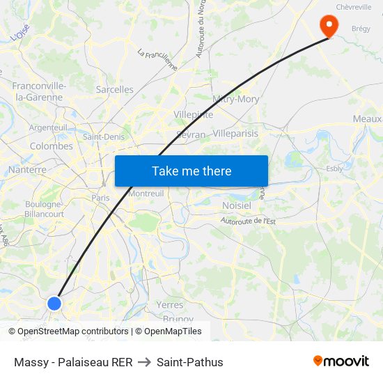 Massy - Palaiseau RER to Saint-Pathus map